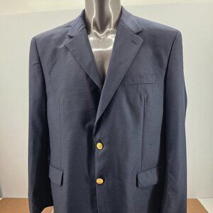 Lauren Ralph Lauren Blazer Men 46R Navy Blue Gold Buttons Sport Coat Preppy Wool